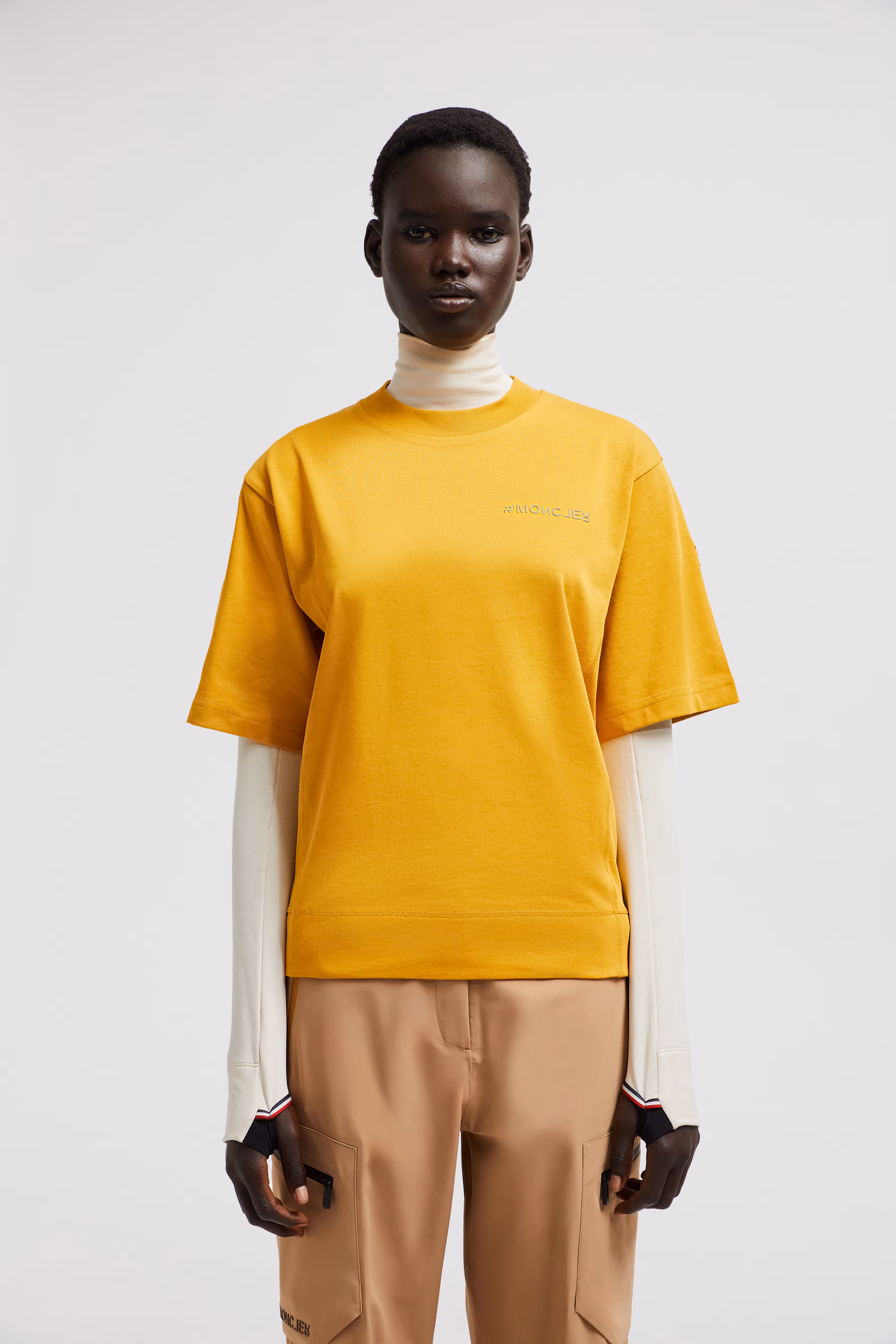 Logo Cotton T-Shirt Women Yellow Moncler 3